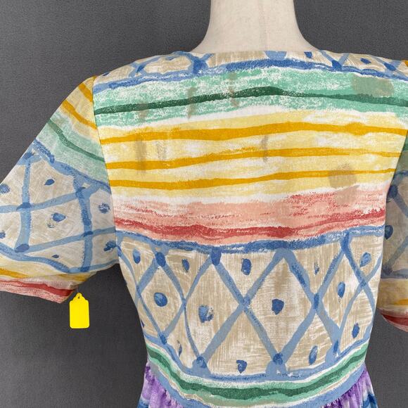 Vtg 80s 90s Two Potato Artsy A Line Midi Dress M Sheer NOS Coastal Pastel - Picture 6 of 16